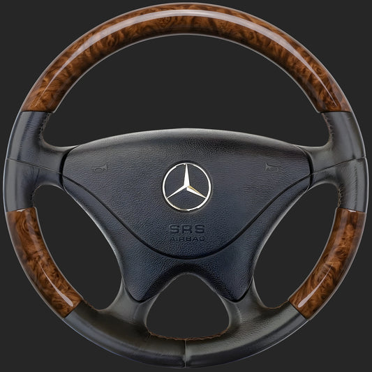 Volant sur mesure pour Mercedes-Benz SL R129: ronce de noyer en haut et en bas