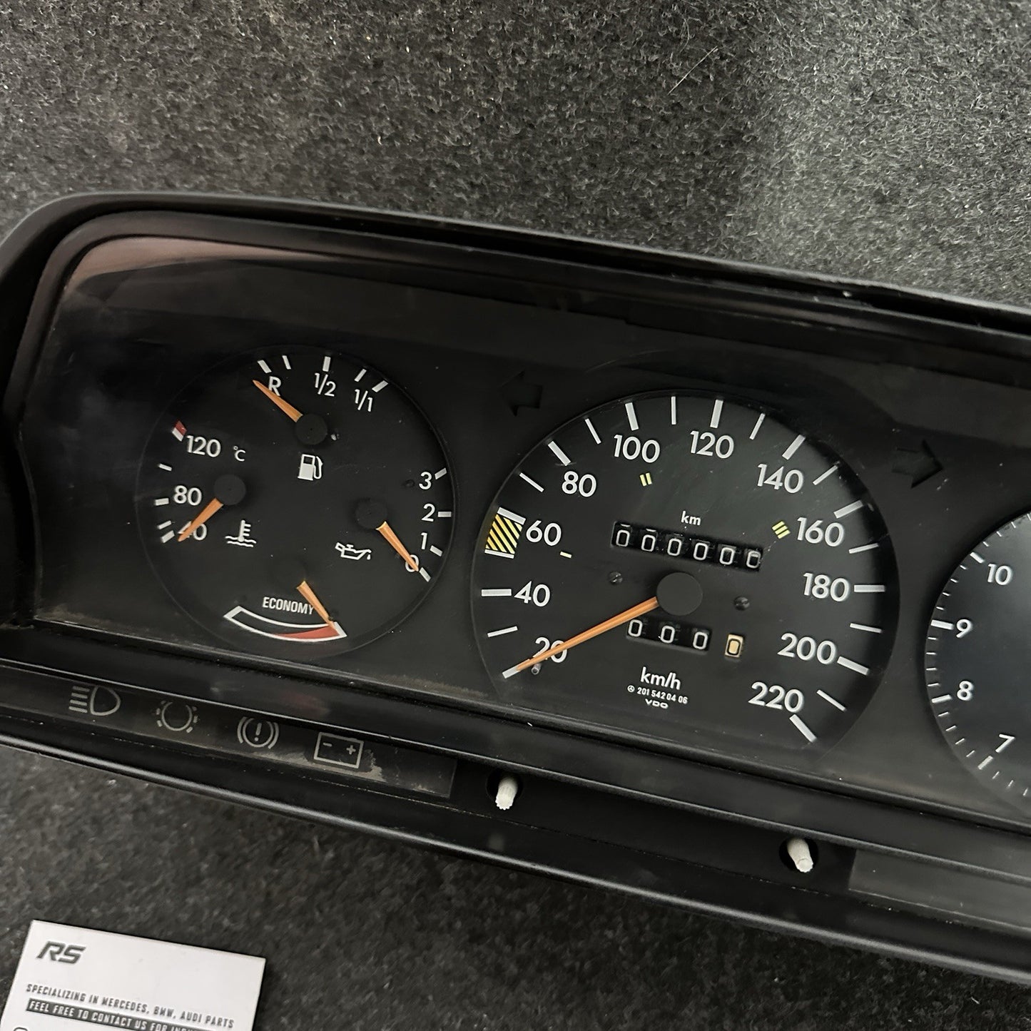 Mercedes 190E W201 Instrument Cluster Speedometer 220 km/h Gasoline Refurb OEM