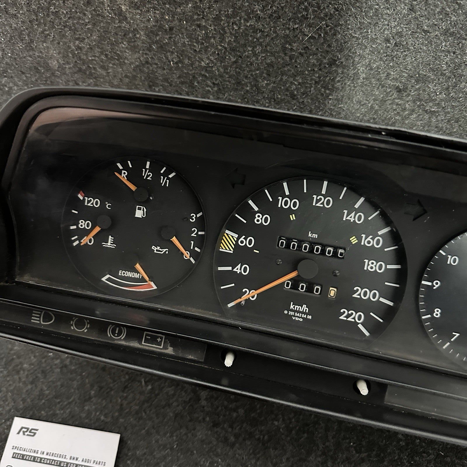 Mercedes 190E W201 Instrument Cluster Speedometer 220 km/h Gasoline Refurb OEM