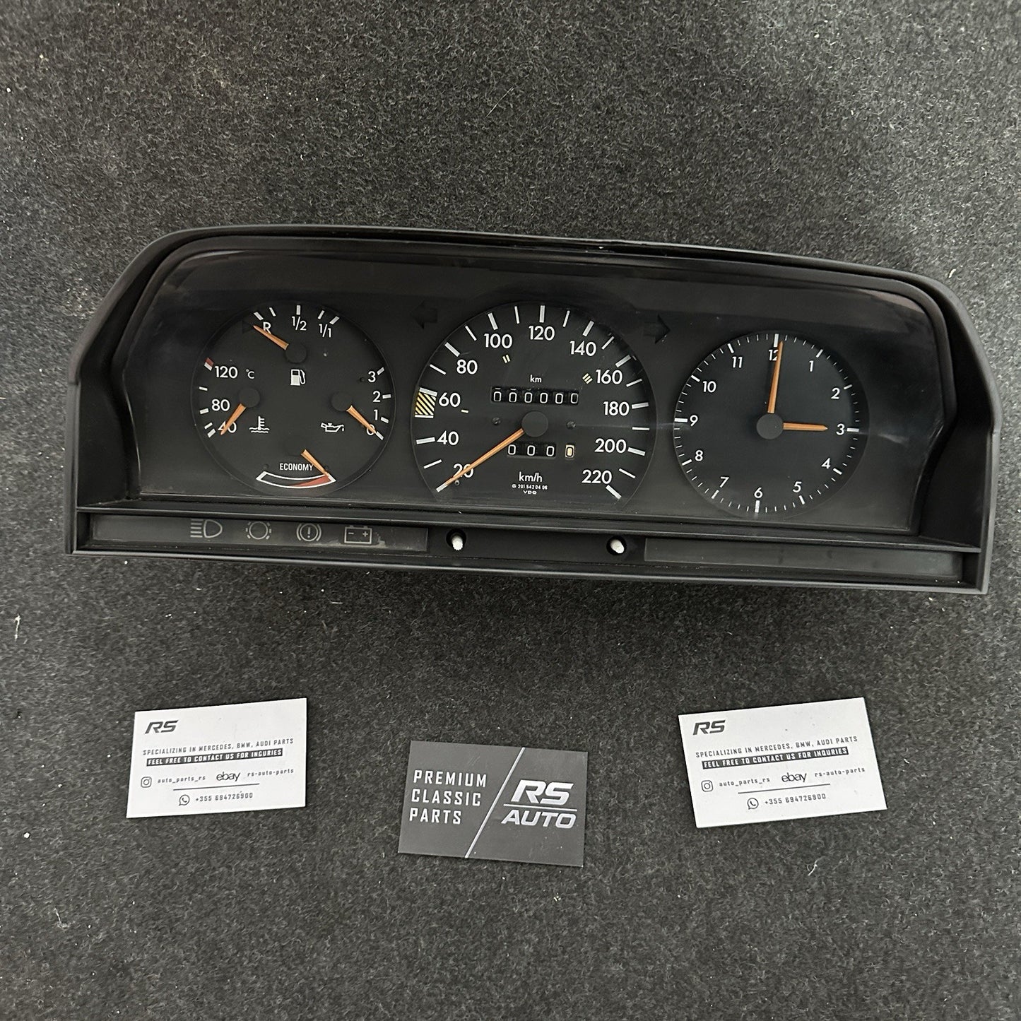 Mercedes 190E W201 Instrument Cluster Speedometer 220 km/h Gasoline Refurb OEM
