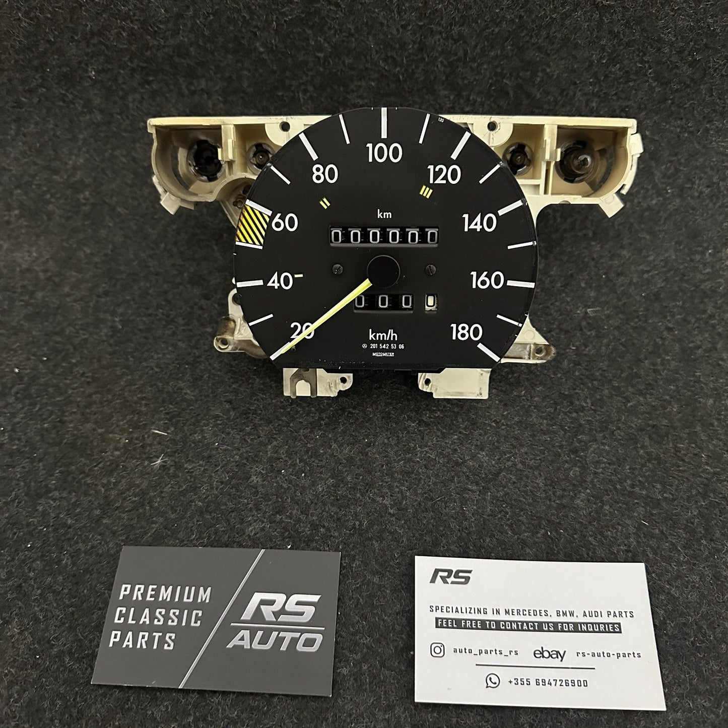 Genuine Mercedes-Benz W201 190E speedometer, 180 KM/H, K=780, original needle, VDO part A2015425306.