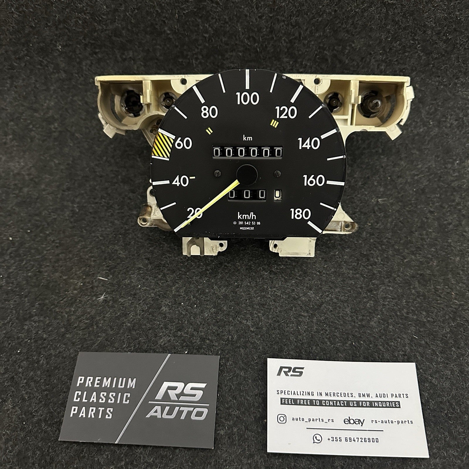 Genuine Mercedes-Benz W201 190E speedometer, 180 KM/H, K=780, original needle, VDO part A2015425306.