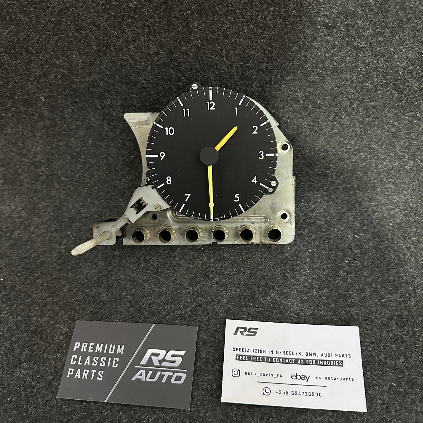 Restored genuine Mercedes-Benz W201 190E 190D analog cluster clock, VDO part A2015420611, tested and serviced.