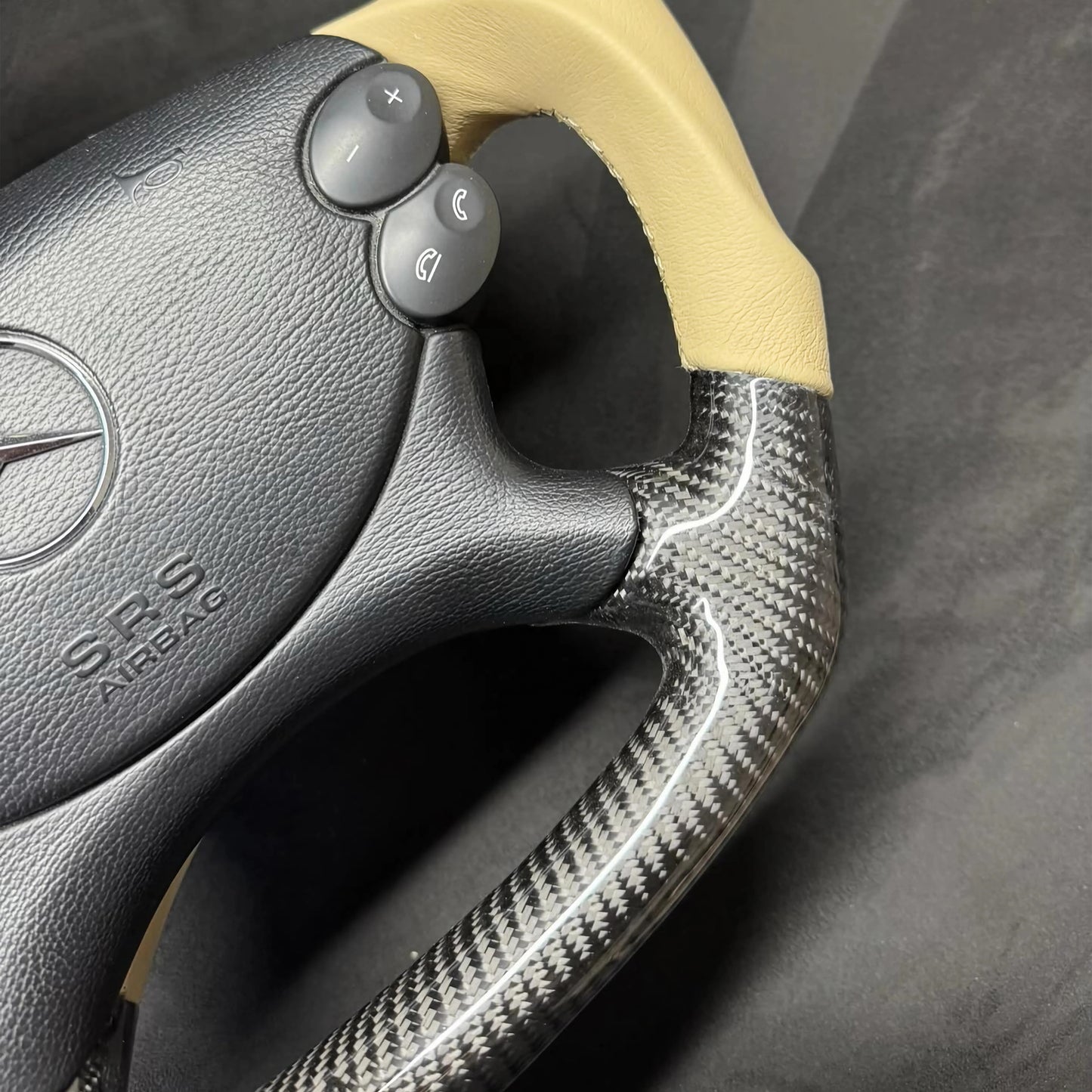 Mercedes Benz AMG Carbon Fiber & Beige Nappa Leather Custom Steering Wheel