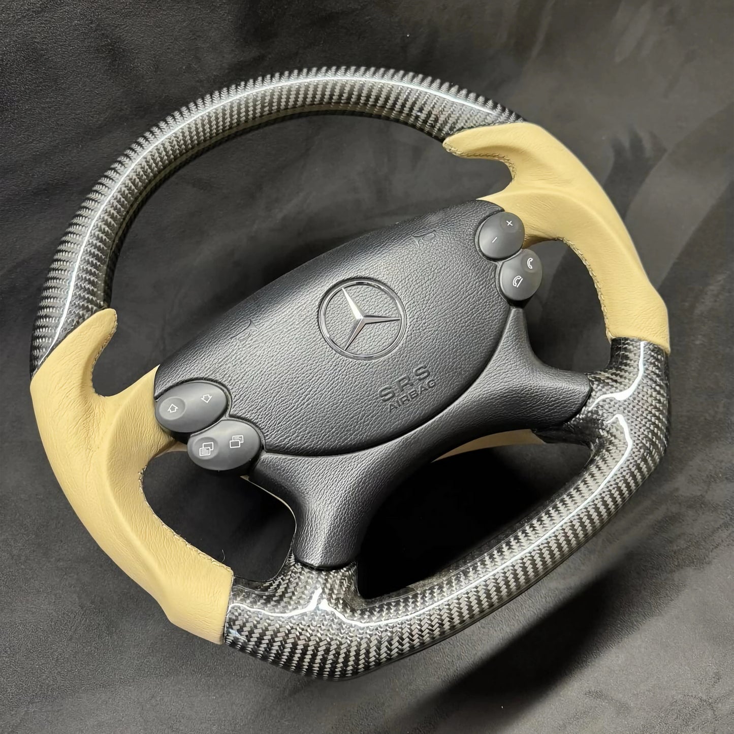 Mercedes Benz AMG Carbon Fiber & Beige Nappa Leather Custom Steering Wheel