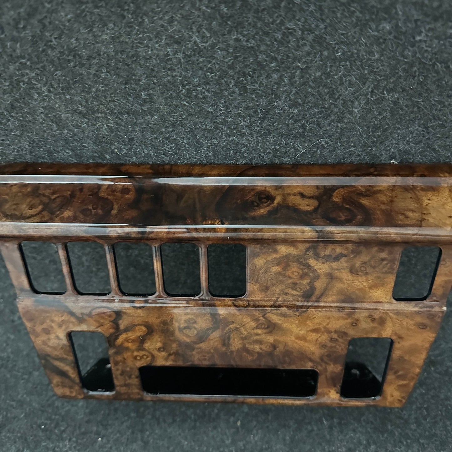Mercedes-Benz W124 E-Class Refinished Burl Wood Center Console Trim, Crack-Free High Gloss Finish, A1246830500.