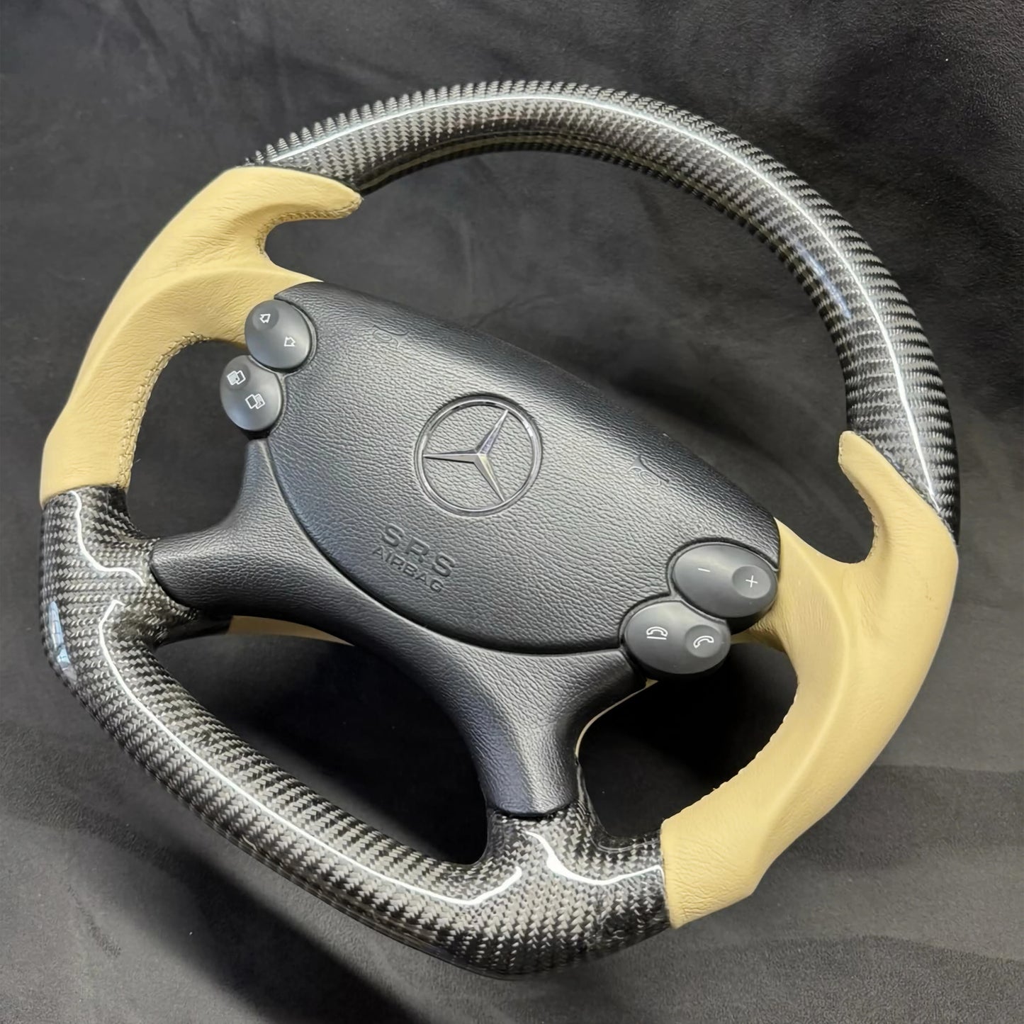Mercedes Benz AMG Carbon Fiber & Beige Nappa Leather Custom Steering Wheel