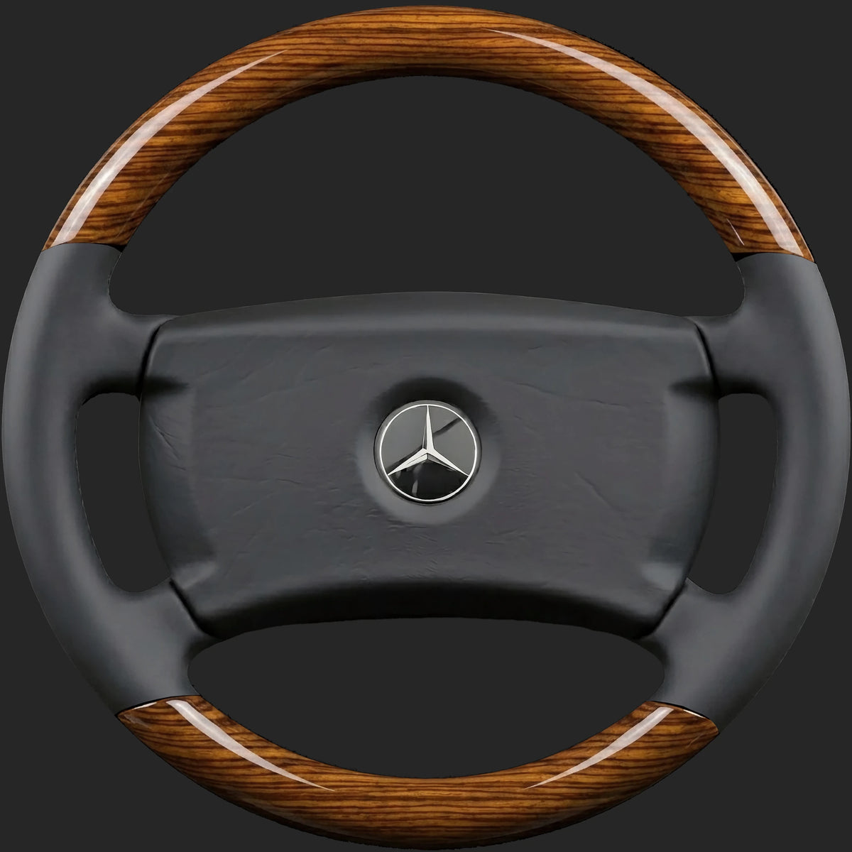 Volante personalizzato per Mercedes-Benz 190E W201: zebrano sopra e sotto con pelle nera sui lati
