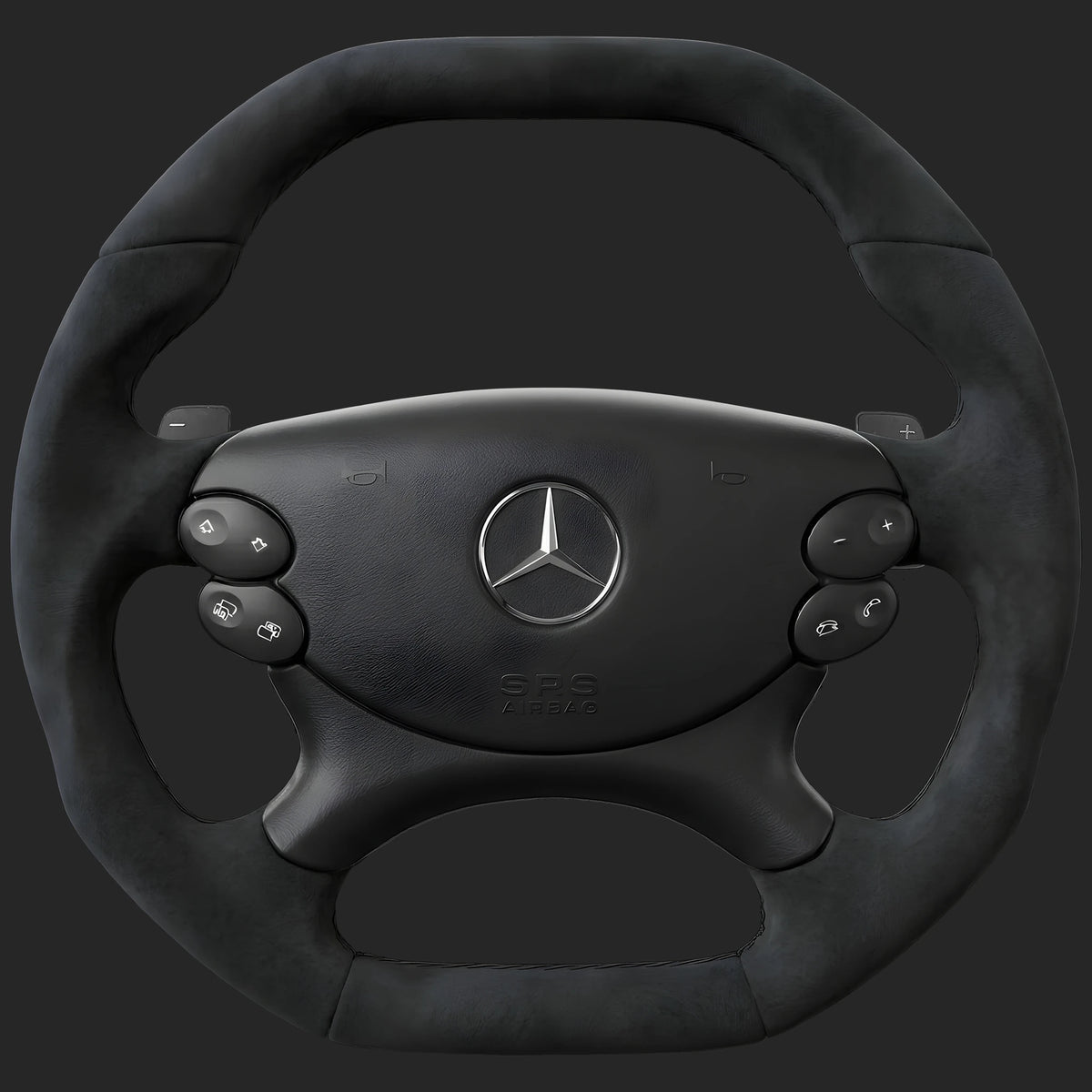 Lenkrad nach Maß für Mercedes-Benz CLS C219: oben und unten abgeflacht, Alcantara oben und auf den Seiten, Schaltwippen