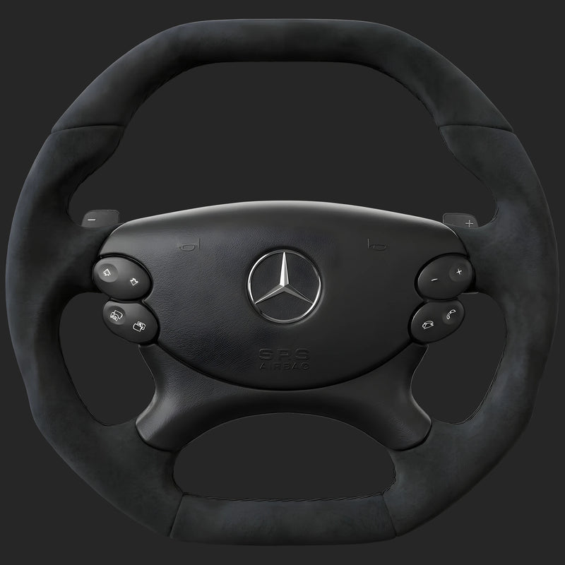 Lenkrad nach Maß für Mercedes-Benz CLS C219: oben und unten abgeflacht, Alcantara oben und auf den Seiten, Schaltwippen