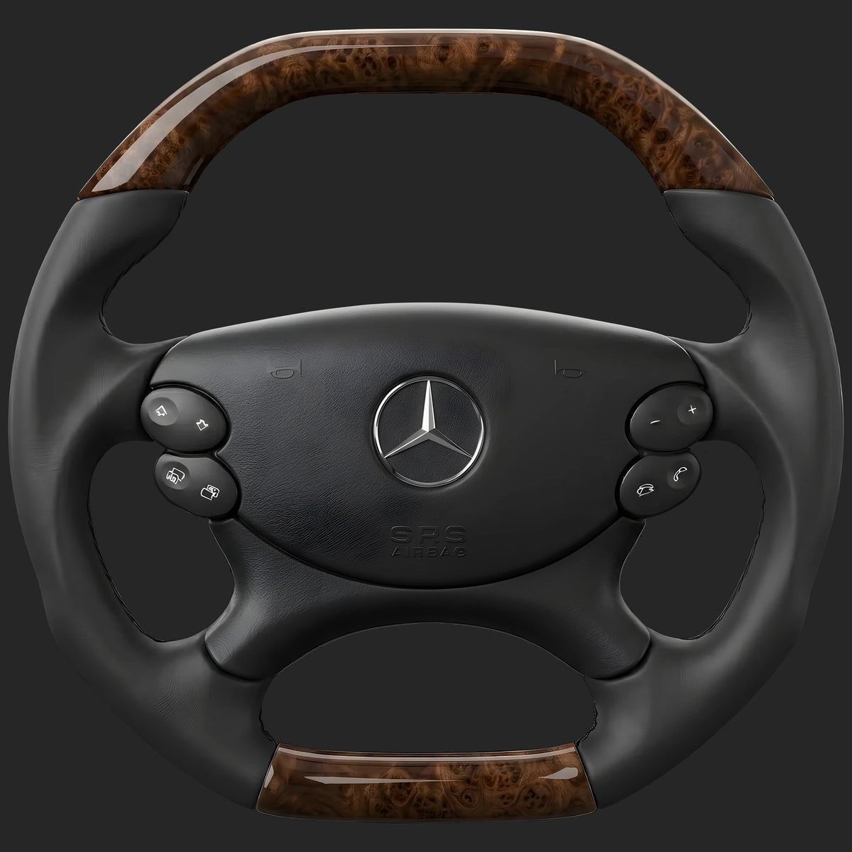 Lenkrad nach Maß für Mercedes-Benz CLS C219: oben und unten abgeflacht, in designo Ahorn Umbra