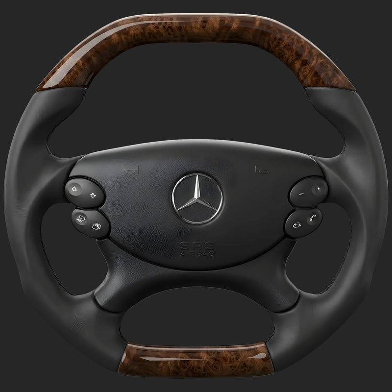 Lenkrad nach Maß für Mercedes-Benz CLS C219: oben und unten abgeflacht, in designo Ahorn Umbra