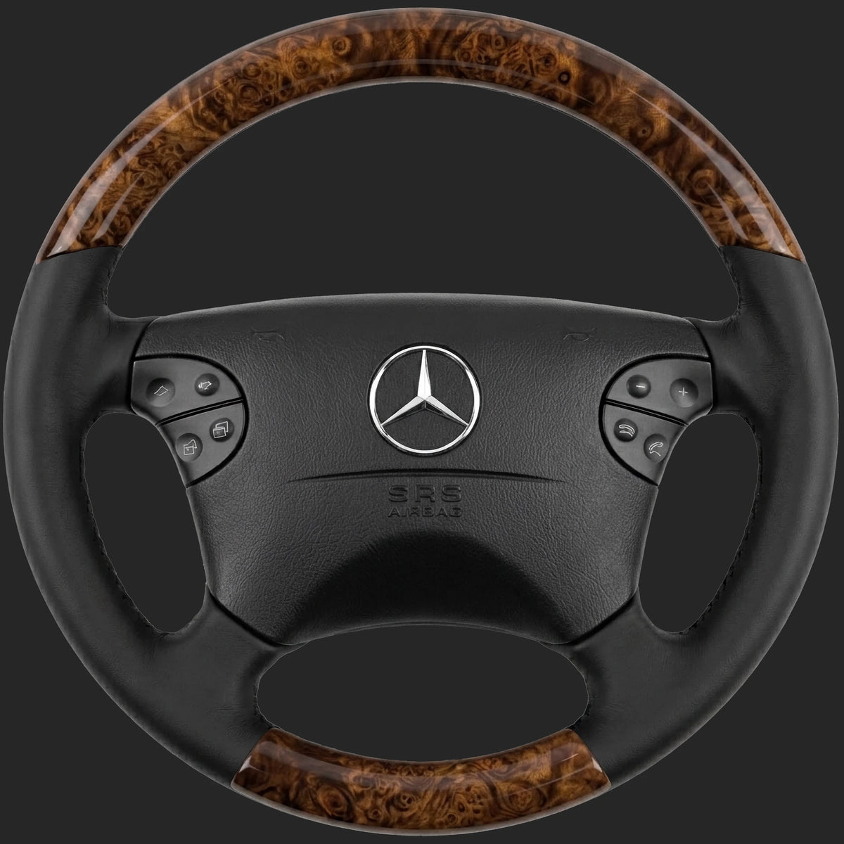 Lenkrad nach Maß für Mercedes-Benz E-Klasse W210: Facelift-Lenkrad mit Wurzelnuss oben und unten