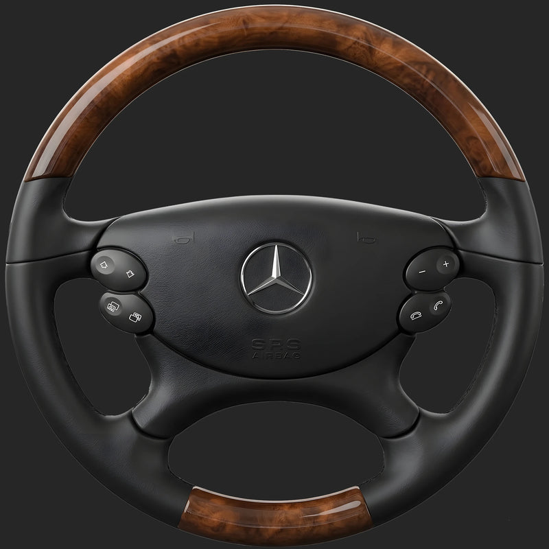 Mercedes-Benz E-Class W211 custom steering wheel: burl walnut top and bottom