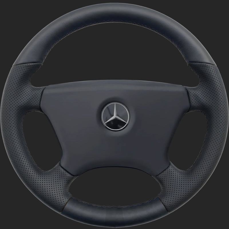Volante personalizzato per Mercedes-Benz SL R107: corona di diametro ridotto con ergonomia sportiva e pelle traforata sui lati