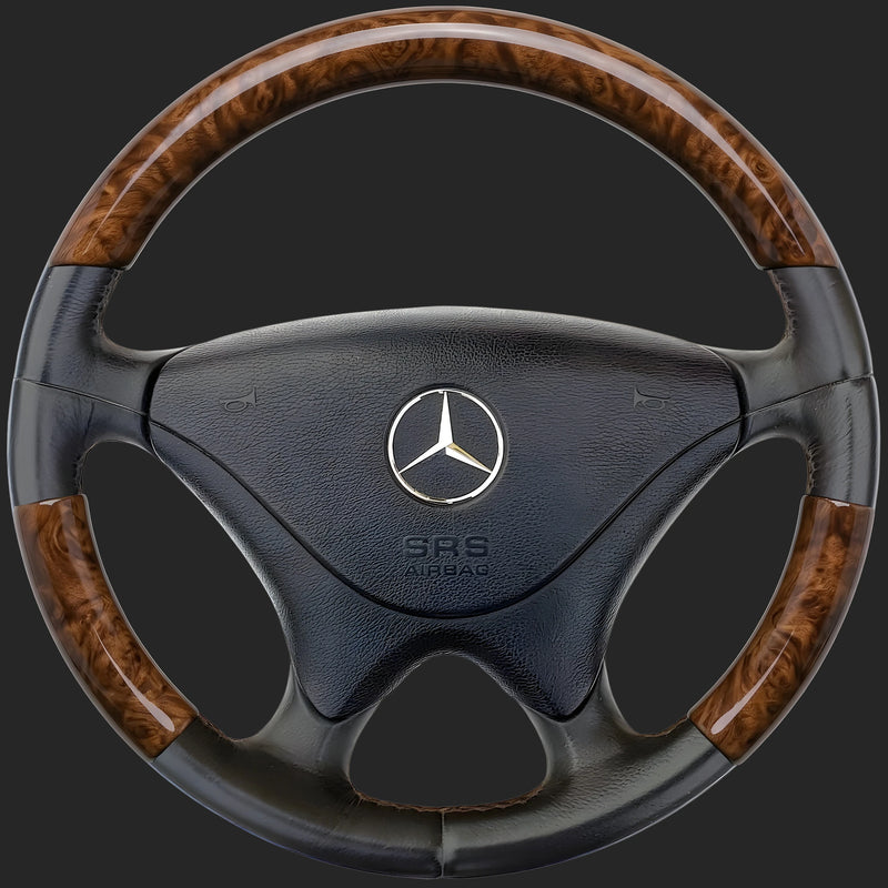 Mercedes-Benz SL R129 custom steering wheel: burl walnut top and bottom