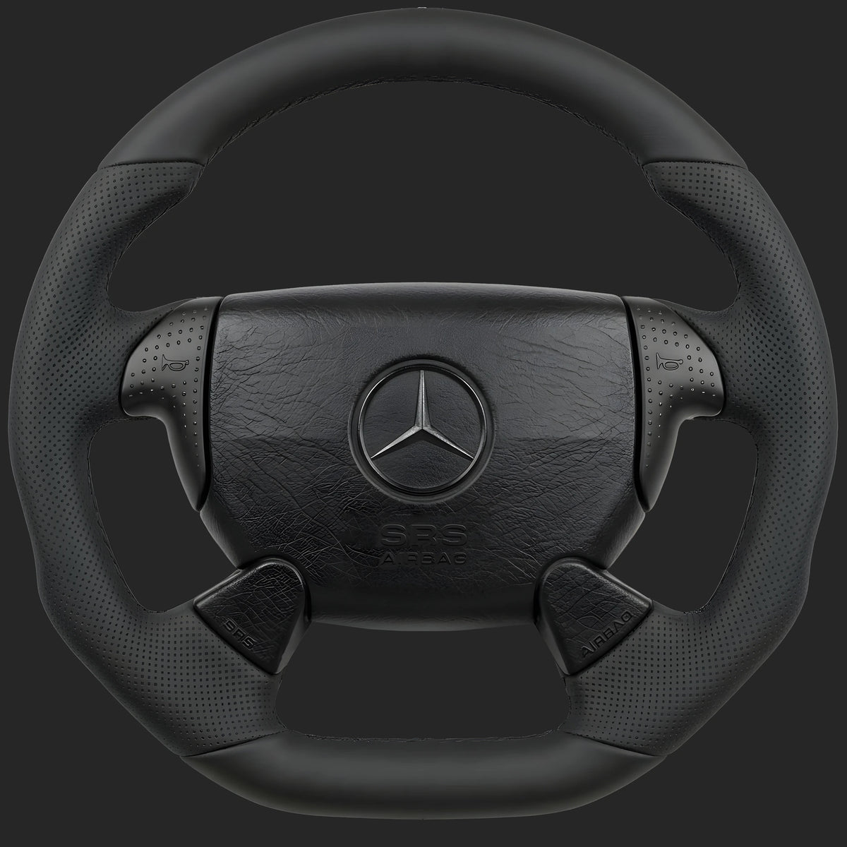 Lenkrad nach Maß für Mercedes-Benz SLK R170: Lenkradkranz im SL-Stil mit Sport-Ergonomie, unten abgeflacht und gelochtem Leder auf den Seiten