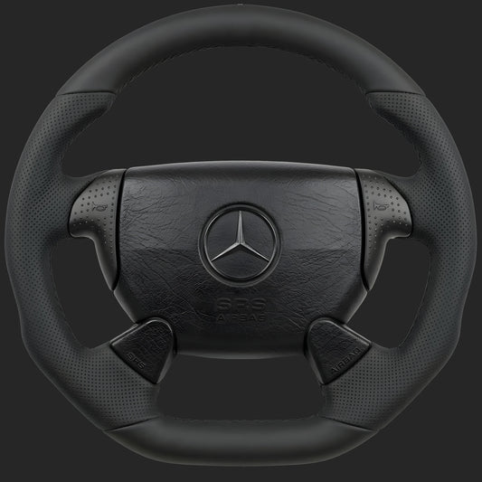 Lenkrad nach Maß für Mercedes-Benz SLK R170: Lenkradkranz im SL-Stil mit Sport-Ergonomie, unten abgeflacht und gelochtem Leder auf den Seiten