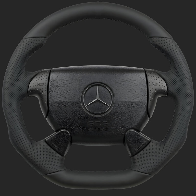 Lenkrad nach Maß für Mercedes-Benz SLK R170: Lenkradkranz im SL-Stil mit Sport-Ergonomie, unten abgeflacht und gelochtem Leder auf den Seiten