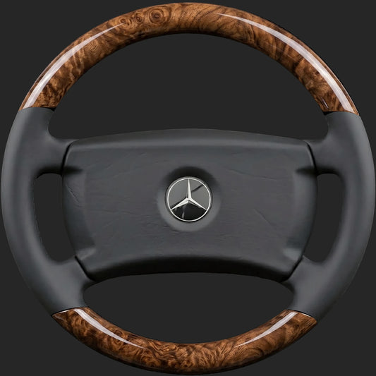Mercedes-Benz W123 custom steering wheel: burl walnut top and bottom