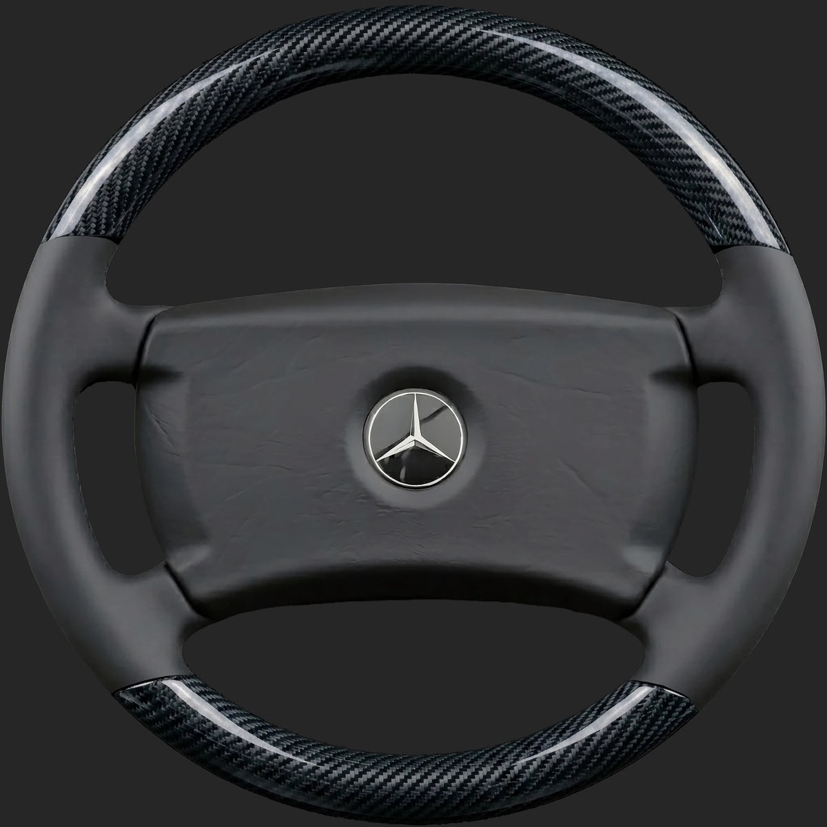 Mercedes-Benz W123 custom steering wheel: carbon fibre top and bottom