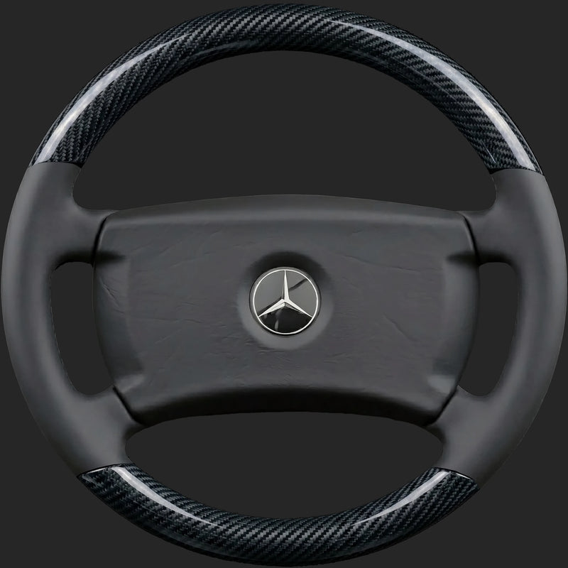 Mercedes-Benz W123 custom steering wheel: carbon fibre top and bottom