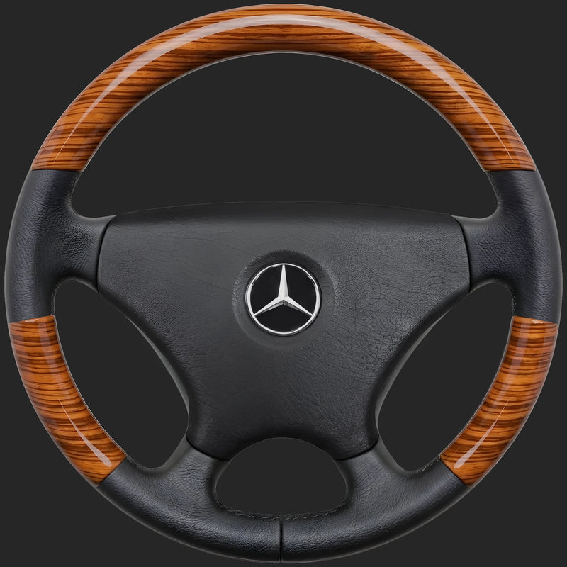 Mercedes-Benz W124 E-Class custom steering wheel: Sport Line rim with a zebrano top and bottom