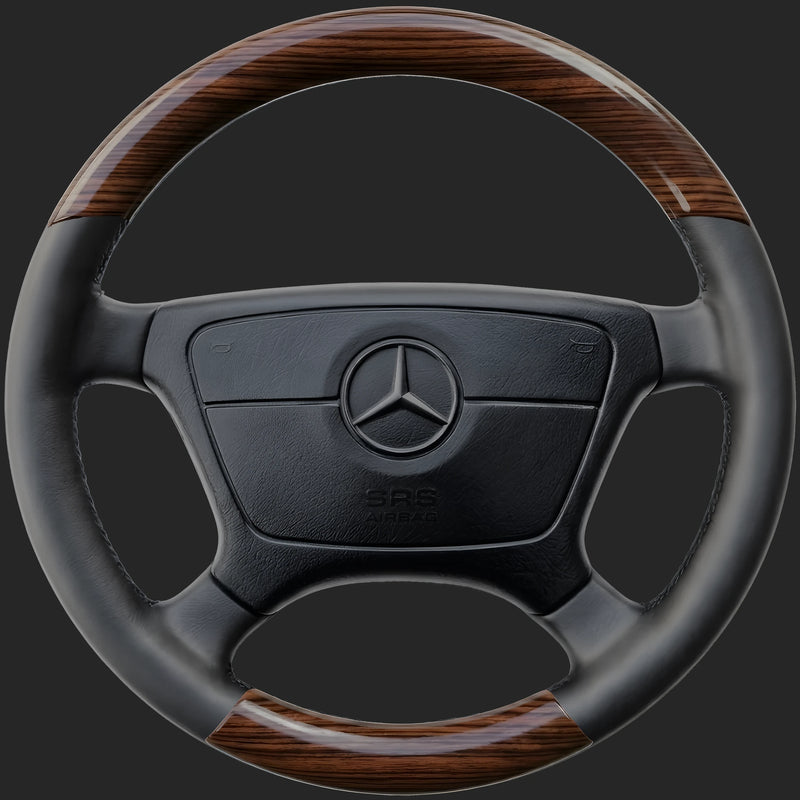 Mercedes-Benz W124 E-Class custom steering wheel: zebrano wood top and bottom
