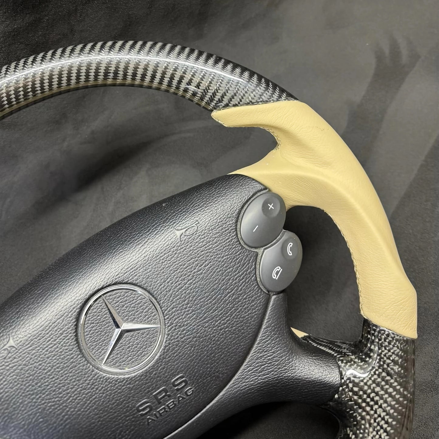 Mercedes Benz AMG Carbon Fiber & Beige Nappa Leather Custom Steering Wheel