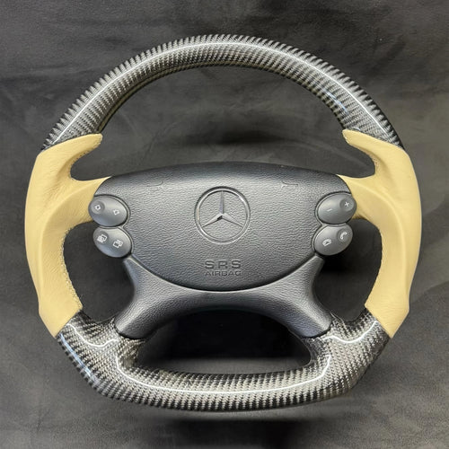 Mercedes Benz AMG Carbon Fiber & Beige Nappa Leather Custom Steering Wheel